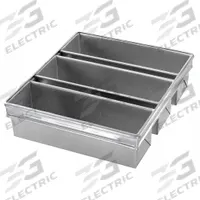 CHICAGO METALLIC Pullman Bread Pan: Aluminized Steel, 3 Slots, 13 3/4 in Overall Wd, 4 in Overall Dp (MPN 44635). Key specifications — Pan Style: Pullman Bread Pan; Brand: CHICAGO METALLIC; Color: Silver; Material: Aluminized Steel; NSF Certified: No; Number of Slots: 3.