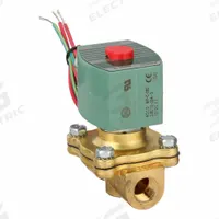 REDHAT Solenoid Valve: 2-Way, Normally Closed, 3/8 in Pipe Size, 12V DC, Watertight, High Flow (MPN 8210G093LF 12/DC). Key specifications — Pipe Size: 3/8 in; Voltage: 12V DC; Brand: REDHAT; Coil Enclosure: Watertight.