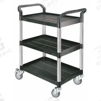 APPROVED VENDOR Utility Cart: 300 lb, 3 Shelves, 27 in L x 18 in W Self, Black, Raised (2) (MPN 35KT25). Key specifications — Shelf Color: Black; Brand: APPROVED VENDOR; Caster/Wheel Configuration: (2) Swivel.