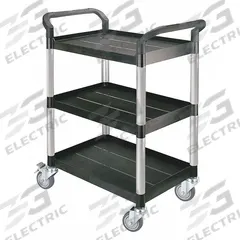 APPROVED VENDOR Utility Cart: 300 lb, 3 Shelves, 27 in L x 18 in W Self, Black, Raised (2) (MPN 35KT25). Key specifications — Shelf Color: Black; Brand: APPROVED VENDOR; Caster/Wheel Configuration: (2) Swivel.