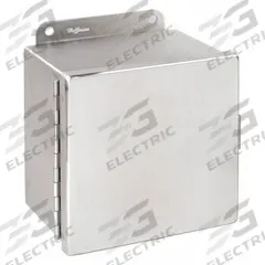 HOFFMAN Enclosure: 316L Stainless Steel, 6 in x 6 in x 4 in, NEMA 12/3R/4/4X, Solid Cover, Hinged (MPN A606CHNFSS6). Key specifications — Brand: HOFFMAN; Closure Method: Clamps; Enclosure Material: 316L Stainless Steel; Knockouts: Not Included.