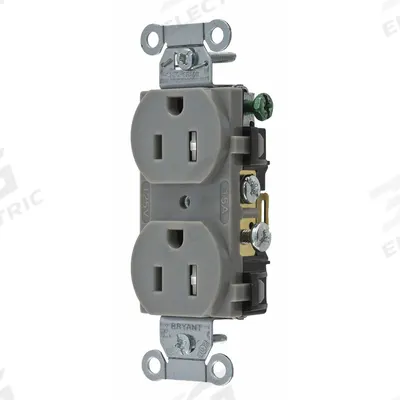 BRYANT Receptacle: Duplex, 5-15, Gray, 125V AC, 15 A, 2 Pole / 3 Wire (MPN CBRS15GRYWRTR) - General Purpose Receptacles