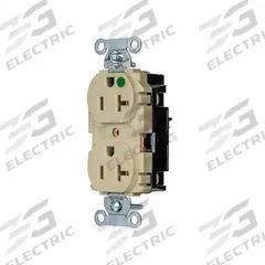 HUBBELL Receptacle: Hospital Grade, Duplex, 5-20R, Ivory, 125V AC, 20 A, 2 Pole / 3 Wire (MPN 8300STI)