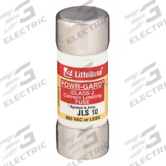 LITTELFUSE Fuse: JLS Series, Class J, Cylindrical Body, Fast-Acting, 10 A, 600 V AC, Non-Indicating (MPN JLS010). Key specifications — attr1287274: JLS; attr211200: LITTELFUSE.