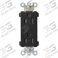 LEVITON Receptacle: Decorator Duplex, 5-15, Black, 125V AC, 15 A, 2 Pole / 3 Wire (MPN TDR15-E)