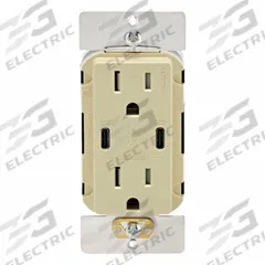 USB Receptacle: Decorator Duplex, 5-20R, 1 USB Ports, USB Type C, Ivory, 125V AC, 20 A (MPN T5836-I). Key specifications — Brand: LEVITON.