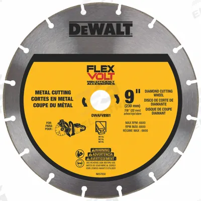 DEWALT Diamond Saw Blade: 9 in Blade Dia., 7/8 in Arbor Size, Dry, For Cut-Off Saw - Metal-Cutting Blades