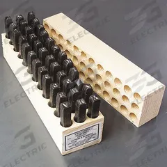 YOUNG BROS. STAMP WORKS Hand Stamp Kit: 5/32 in Character Ht, 2 3/4 in Shank Lg, Steel, Sharp-Face (MPN 04363). Key specifications — Material: Steel; Brand: YOUNG BROS. STAMP WORKS; Characters Included: 0 thru 9 (6 doubles as 9).