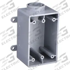 CANTEX Electrical Box: PVC, Rectangular, 1 Gangs, 1/2 in Hub Size, 22.5 cu in Capacity, Gray (MPN 5133363). Key specifications — Color: Gray; Brand: CANTEX.