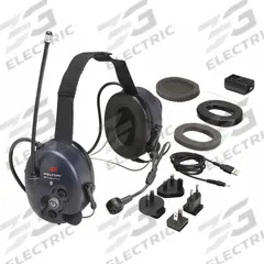 3M PELTOR Communication Headset: Behind-the-Neck Earmuff, 28 dB NRR, Listen/Talk, Blue, Foam/PVC (MPN MT73H7B4D10-NA). Key specifications — Cup Color: Blue; Intrinsically Safe: No; Connection Type: Headset to Headset and Bluetooth; Two-Way Radio Communication Type - MERCH: Listen and Talk; Includes: External Jack, Charger, Battery Pack; Brand: 3M PELTOR; Foldable: No.