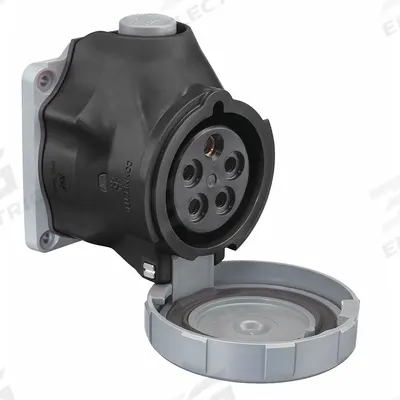 HUBBELL Pin and Sleeve Receptacle: Black, 347/600V AC, Three Phase, 60 A, 4 Pole - Washdown-Rated Receptacles