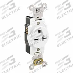 LEVITON Single Receptacle Outlet: Single, 6-20, White, 250V AC, 20 A, 2 Pole / 3 Wire (MPN 5461-W)