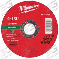MILWAUKEE Cut-Off Wheel: Type 1, 4 1/2" x 1/8" x 7/8", Silicon Carbide, 30 Grit (MPN 49-94-1905). Key specifications — Brand: MILWAUKEE.
