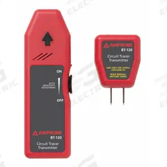 AMPROBE Circuit Breaker Finder: 90 to 120V AC, CAT II 120V, No Display, Std, Audible/Light (MPN BT-120). Key specifications — For Voltage Range: 90 to 120V AC; Brand: AMPROBE; Tracing Locations: Floors.