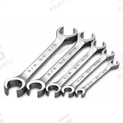 SK PROFESSIONAL TOOLS Flare Nut Wrench Set: Alloy Steel, Chrome, 5 Tools - SAE, Double End, Standard-Head, 6-Point Flare Nut Wrench Sets