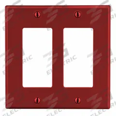 HUBBELL Wall Plate: Decorator-Rocker, 2 Gang, Red, Std Size (MPN P262R). Key specifications — Brand: HUBBELL; Material: Polycarbonate.