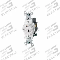 LEVITON Receptacle: Single, 6-20, White, 250V AC, 20 A, 2 Pole / 3 Wire (MPN 5821-W)
