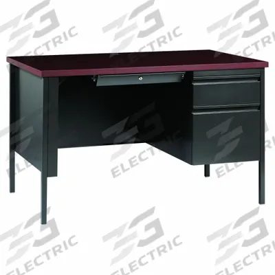 HIRSH Office Desk: Particle Board, Charcoal/Mahogany, 1 Pedestals, 3 Drawers - Pedestal Desks