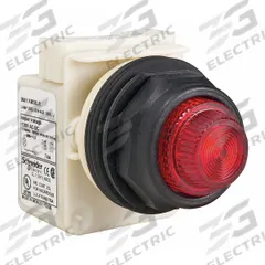 SCHNEIDER ELECTRIC Pilot Light: 30 mm Panel Mounting Size, Red, LED, 9001SK Series (MPN 9001SKP38LRR31). Key specifications — Series: 9001SK; Brand: SCHNEIDER; Includes Push-To-Test: No Push-To-Test Included.