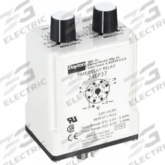 DAYTON Single Function Time Delay Relay: Socket Mounted, 120V AC/DC, 10 A, 8 Pins/Terminals (MPN 24EP37). Key specifications — Brand: DAYTON.