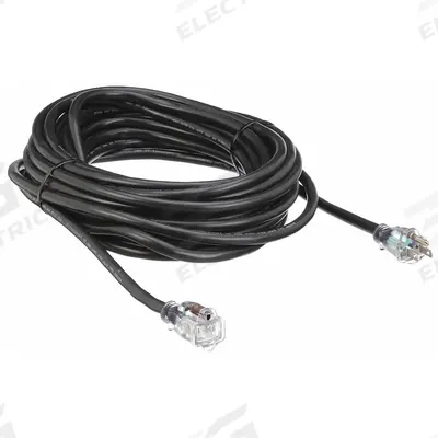 APPROVED VENDOR Extension Cord: Outdoor Use, 50 ft Lg, Outlet, 5-15P, 12/3, SJTW, Black - Outdoor Extension Cords with Single Outlet