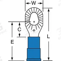 3M Ring Terminal: Blue, Vinyl Insulation, #10/#6/#8 Stud Size, 16 AWG to 14 AWG Wire Sizes, 1,000 V (MPN MV14-610RK). Key specifications — attr1308027: 3M.