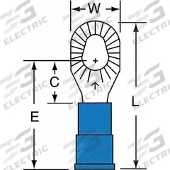 3M Ring Terminal: Blue, Vinyl Insulation, #10/#6/#8 Stud Size, 16 AWG to 14 AWG Wire Sizes, 1,000 V (MPN MV14-610RK). Key specifications — attr1308027: 3M.