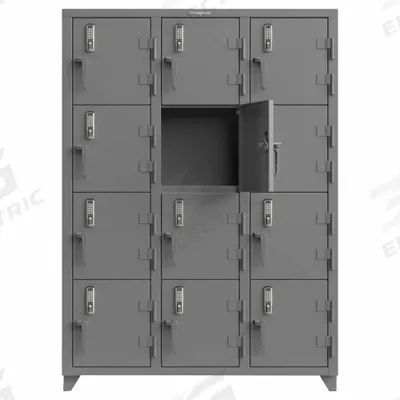 STRONG HOLD Locker: 54 in x 18 in x 75 in, 4 Tiers, 3 Units Wide, 12 Lockers, 18 in x 18 in - Wiring-Ready Full-Height Metal Mobile-Device Lockers