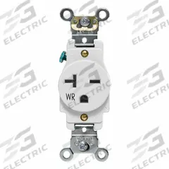 LEVITON Single Receptacle Outlet: Single, 6-20, White, 250V AC, 20 A, 2 Pole / 3 Wire (MPN W5461-W)