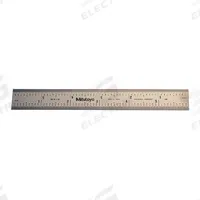 MITUTOYO Steel Rule: 182-102, 6 in, 0.05 in Thick, 1/100 in/1/64 in, Chrome, Clear, Rigid, Vinyl. Key specifications — attr939978: 1/100 in; attr944136: Pouch; attr934745: MITUTOYO; attr944504: Inside Read; attr944509: Chrome; attr939993: Decimal; attr986193: Etched.