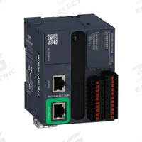 SCHNEIDER ELECTRIC Logic Controller: (2) Analog In, (8) Relay Out (MPN TM221ME16RG). Key specifications — Manufacturer Part Number: TM221ME16RG; Power Required: 24V DC; Product Type: Logic Controller; Series: Modicon M221; Number and Type of Outputs: (8) Relay; Number and Type of Inputs: (2) Analog.