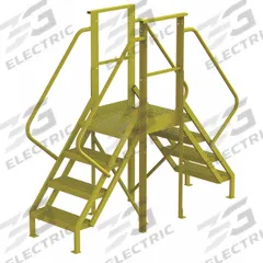 TRI-ARC Crossover Bridge: 3.3 ft Platform Ht, Steel, 1,000 lb Load Capacity, Serrated, 4 Steps (MPN 7CY77). Key specifications — Brand: TRI-ARC; Color: Yellow; Tread Type: Serrated.