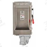SIEMENS Safety Switch: Fusible, 100 A, Three Phase, 600V AC, 304 Stainless Steel, Indoor/Outdoor (MPN HF363SCH). Key specifications — Brand: SIEMENS; Compatible Plug Series: Crouse-Hinds Arktite.