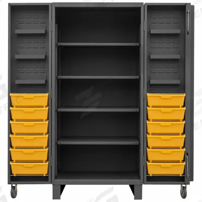 DURHAM MFG Bin Cabinet: 36 in x 36 in 78 in, 10 Shelves, 12 Bins, Yellow, Deep Box/Solid - Standard Bin Cabinets with Shelves