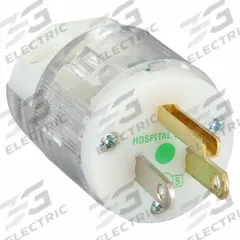 HUBBELL Straight Blade Plug: Hospital Grade, 5-15P, 125V AC, 15 A, 2 Pole, 3 Blade, Clear (MPN HBL8215CT)