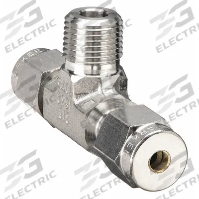 PARKER Compression Tee Fitting: 1/8 in OD x 1/8 in OD x 1/8 in Pipe Fitting Size - Double-Ferrule Stainless Steel Fittings