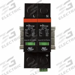 PROTEC Surge Protection: Single Phase, 120V AC, 2 Poles, 3 Wires, L-G/L-N/N-G, 200 kA (MPN ASISP150-2P). Key specifications — Voltage: 120V AC; Number of Wires: 3 Wires; Modes of Protection: L-G; Max. Continuing Operating Voltage: 150 V AC (L-G); 150 V AC (L-N); 150 V AC (N-G); Voltage Protection Rating: 700V (L-G); Short Circuit Current Rating: 200 kA.