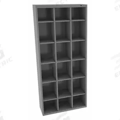 TENNSCO Cubby Cabinet: 34 1/2 in x 13 1/2 in x 78 in, 18 Compartments, 75 lb Load Capacity, Steel (MPN CC-78MG). Key specifications — Material: Steel; Brand: TENNSCO; Color: Medium Gray.