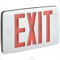 Exit Sign: Emergency Battery Backup, LED, Black, Red, 1 Faces, Ceiling/Wall, Nickel Cadmium (MPN CCESRE). Key specifications — Voltage: 120/277 V AC; Directional Indicators: Universal Field Selectable Chevrons; Text Color: Red; Brand: COMPASS; Emergency Battery Backup: Yes; Housing Color: Black; Lighting Technology: LED; Emergency Battery Backup - Broad: With Battery Backup.