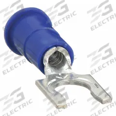 3M Fork Terminals: Blue, Vinyl, #6 Stud Size, 16 AWG – 14 AWG Wire Range, Locking Fork, 1,000 V (MPN LFV14-6Q). Key specifications — Barrel Style: Funnel; Manufacturer Part Number: LFV14-6Q; Brand: 3M; Series: TR.