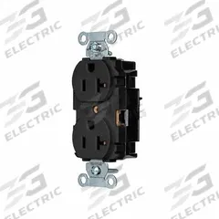 HUBBELL Receptacle: Duplex, 5-20, Black, 125V AC, 20 A, 2 Pole / 3 Wire (MPN 5352STBK)