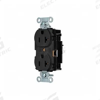 HUBBELL Receptacle: Duplex, 5-20, Black, 125V AC, 20 A, 2 Pole / 3 Wire (MPN 5352STBK) - General Purpose Receptacles