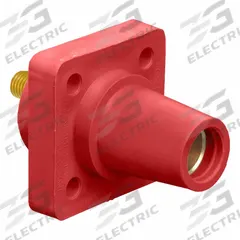 Single Pole Receptacle: Red, Straight Taper Nose Mating, Threaded Stud Termination, 600V AC/600V DC (MPN 16R24-UR). Key specifications — Series: 16; Receptacle Gender: Female; Brand: LEVITON.