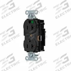 HUBBELL Receptacle: Hospital Grade, Duplex, 5-20R, Black, 125V AC, 20 A, 2 Pole / 3 Wire (MPN 8300STBK)