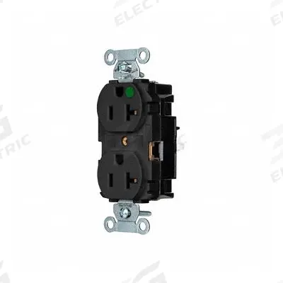 HUBBELL Receptacle: Hospital Grade, Duplex, 5-20R, Black, 125V AC, 20 A - General Purpose Receptacles
