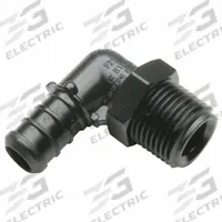 ZURN Barbed Fitting Elbow: 3/8 in ID x 1/2 in Pipe Size, Barbed x MNPT, Polymer (MPN QQPE33BTX). Key specifications — Brand: ZURN; Connection Type: Barbed x MNPT.