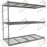 TENNSCO Boltless Shelving: Add-On, Heavy-Duty, 96 in x 42 in, 84 in Overall Ht, 3 Shelves, Steel (MPN ZLE7-9642A-3W). Key specifications — Finish: Powder Coated; Maximum Post Load Capacity: 8,000 lb with Beams Evenly Spaced at 24 in; Decking Material: Steel; Color: Gray; Beam Profile: Angle; Brand: TENNSCO; Side Panel: Closed (Starter); Open (Add-On).