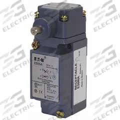 EATON Plunger Limit Switch: Plunger Actuator, Maintained, Metallic, 8 ozf Op Force - Min, Plunger (MPN E50BH1). Key specifications — Manufacturer Part Number: E50BH1; Brand: EATON; Electrical Connection: Screw Terminals; Action: Maintained; Series: E50; Body Material Type: Metallic; Actuator Type: Plunger.
