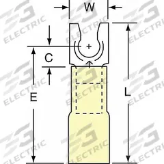 3M Fork Terminals: Yellow, Heat Shrink, #8 Stud Size, 12 AWG – 10 AWG Wire Range, Locking Fork (MPN MH10-8FLK). Key specifications — Barrel Style: Strain Relief; Manufacturer Part Number: MH10-8FLK; Brand: 3M; Series: TH.