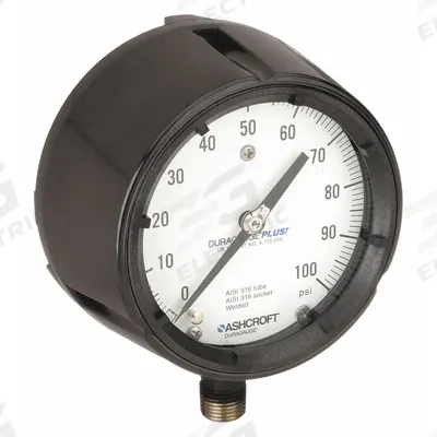 ASHCROFT Process Pressure Gauge: 0 psi to 60 psi, White, 4 1/2 in Dial, 1/2 in NPT Male - Vibration-Resistant All-Stainless Steel Wetted Parts & Casing